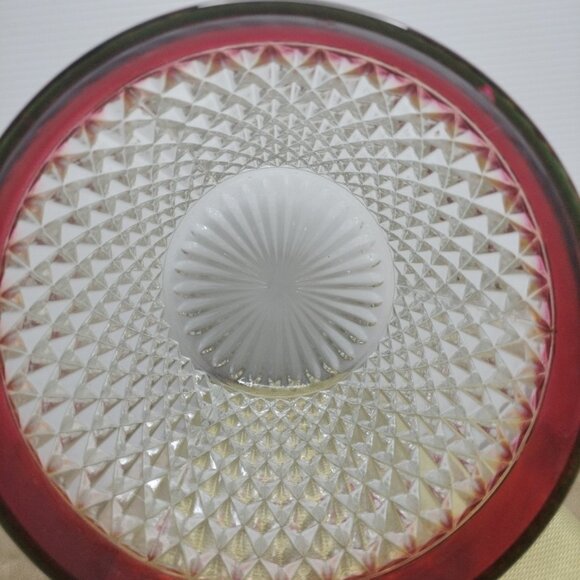 Indiana Glass Diamond Point Ruby Flash Red Ice Bucket w Lid 10.5” NIB